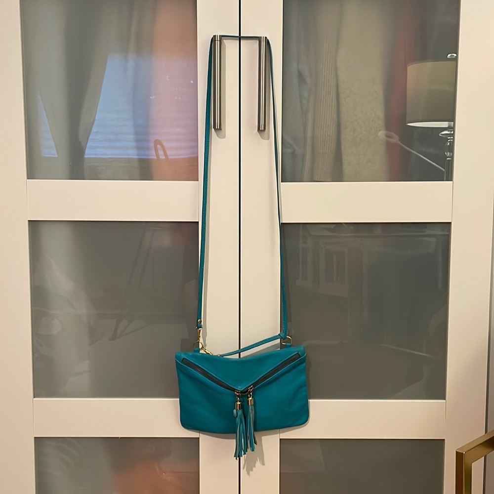 Teal tassel crossbody/clutch from Florence, Italy
